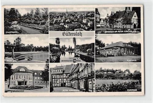 Gütersloh Gütersloh mit Bahnhof und Kurhaus gelaufen. Marke entfernt kleiner Knick rechts in der Mitte und unten links, sonst gut erhalten