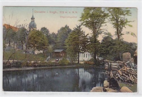 Clausnitz im Erzgebirge. Partie am Erbgerichtsgasthof gelaufen am 14.05.1913 kleiner Knick oben rechts, leichte Stempelspuren, sonst gut erhalten.