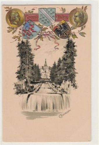 Wilhelmshöhe Kassel - Wilhelmshöhe, Lithographie. sind Cascaden mit Prägewappen ungelaufen um 1900 Gute Erhaltung.