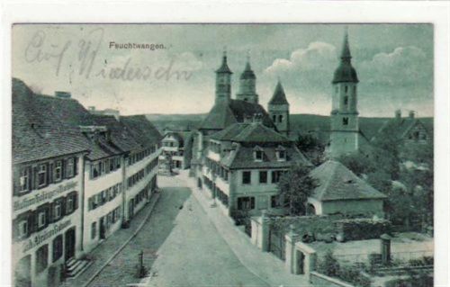 Feuchtwangen. Straßenpartie gelaufen 1909. Vorder- und Rückseite leicht fleckig, sonst gut erhalten