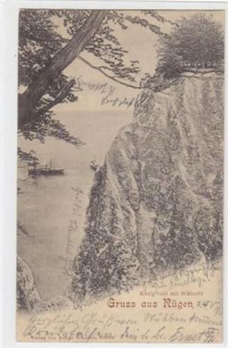 Stubbenkammer Gruss aus Rügen. Königstuhl mit Schlucht gelaufen, 1912. Ecken mit Albumabdrücken, leichter Stempeldurchdruck, sonst gut erhalten