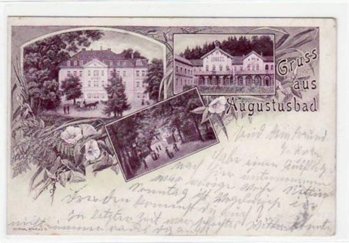 Liegau-Augustusbad Augustusbad bei Radeberg mit 3 Abbildungen gelaufen von 1903. Leichter Stempeldurchdruck, kleiner Knick oben links, sonst gut erhalten.