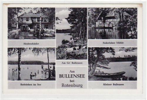 Bullensee bei Rotenburg, 5 Abbildungen mit Heideschänke und Federloher Mühle ungelaufen Gute Erhaltung.