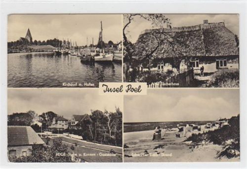 Insel Poel. Kirchdorf Hafen, ein altes Fischerhaus FDGB-Heim Konsum-Gaststätte Schwarze Busch Strand gelaufen 1958. Gute Erhaltung.