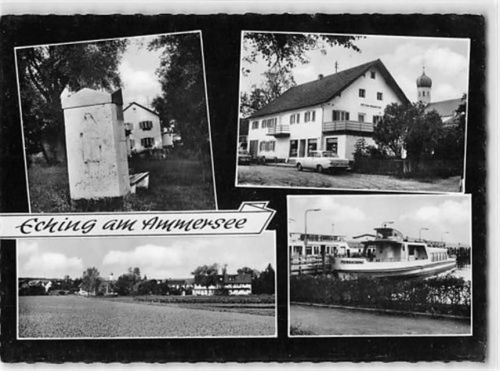 Eching am Ammersee, Oberbayern mit Geschäftshaus Schmid und Schiff Herrsching gelaufen. Gute Erhaltung.