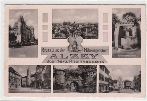 Alzey Alzey mit Fischmarkt und Rossmarkt, Burgtor und Schloß gelaufen, 1941 kleiner Knick unten rechts, leichter Stempeldurchdruck, sonst gut erhalten
