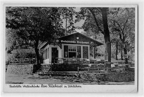 Berlin-Wilmersdorf. Gaststätte Waldschänke Hans Ritzhaupt in Schildhorn. Leichter Schrift- und Stempeldurchdruck, kleiner Knick unten rechts, sonst gut erhalten