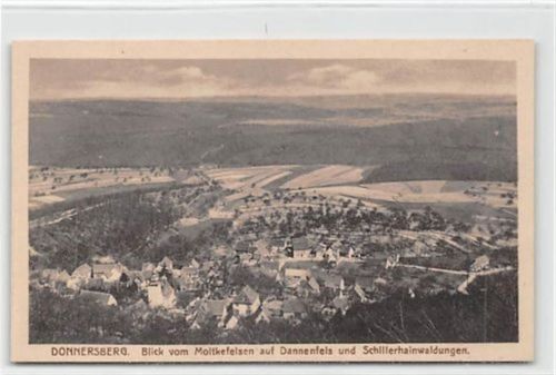Donnersberg. ein Blick vom Moltkefelsen auf den Dannenfels Schillerhainwaldungen ungelaufen Leicht bügig, sonst gut erhalten