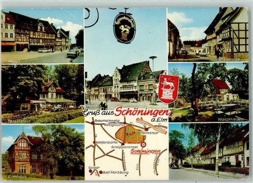 Schöningen Markt Salzstraße Tetzelstein Elmhaus Gasthaus Waldfrieden Plan VW Käfer Auto Fachwerk Wappen Heimatmuseum