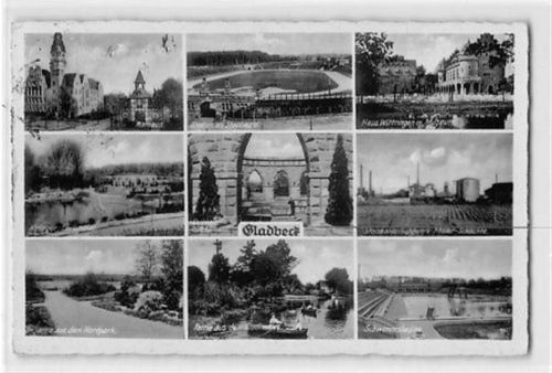 Gladbeck mit Stadion am Stadtwald und Steinkohlebergwerk Möller-Schächte gelaufen. Gute Erhaltung.
