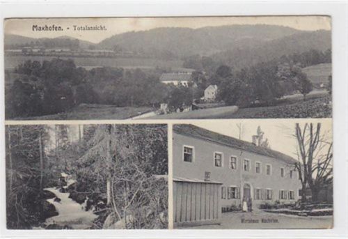 Maxhofen, 3 Abbildungen mit Wirtshaus Maxhofen u. Saulochschlucht. Feldpost, Stempel von 1915 kleiner Knick oben und unten rechts, leicht fleckig, sonst gut erhalten