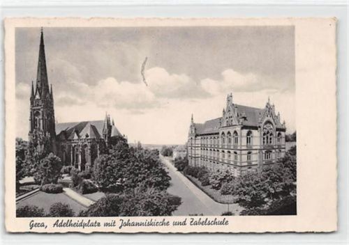 Gera Gera, Adelheidplatz mit Johanniskirche und Zabelschule gelaufen. Leicht fleckig, sonst gut erhalten