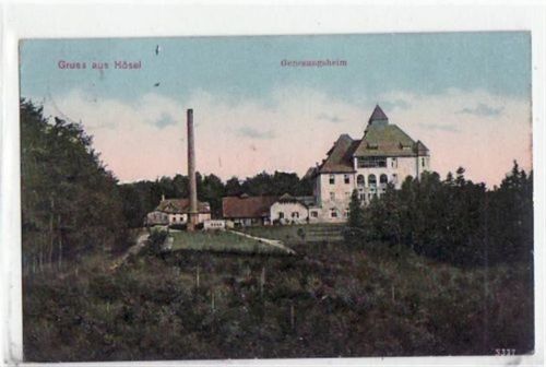 Hösel mit Genesungsheim gelaufen, mit Marke und Stempel von 1913. Ecken mit Albumabdrücken, kleiner Knick oben und unten links, leichter Stempeldurchdruck, sonst gut erhalten