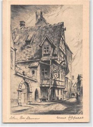 Ulm Ulm, Künstlerkarte. ein Blick auf einen alten Gasthof gelaufen. Gute Erhaltung.