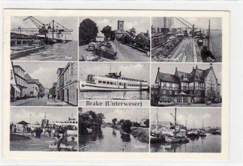 Brake, 9 Abbildungen mit Breitestraße und Bahnhof gelaufen, 1954. Gute Erhaltung.