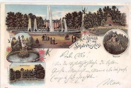 Schwetzingen, Lithographie. Merkurtempel Apollo Tempel gelaufen. Ecken mit Albumabdrücken, kleiner Knick oben rechts, leicht bügig, leicht fleckig, sonst gut erhalten