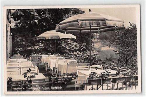 Raitbach. Terrasse vom Gasthaus zur Krone gelaufen. Leicht fleckig, leichter Stempeldurchdruck, sonst gut erhalten