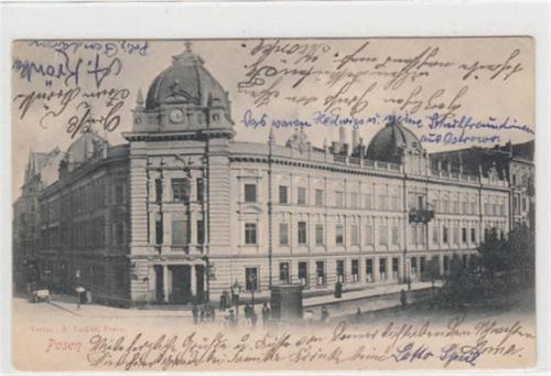 Posen Posen / Poznan. Postgebäude gelaufen. Marke entfernt. Knick oben links, sonst gut erhalten