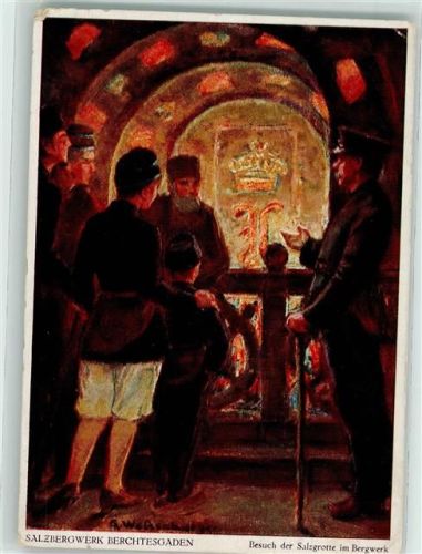 Berchtesgaden 1929 Besuch der Salzgrotte offiz. Künstlerkarte Nr. 3