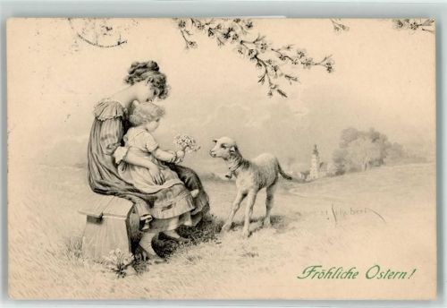 1911 Verlag M. Munk Nr. 508 - Mutter und Kind , Schaf Ostern AK