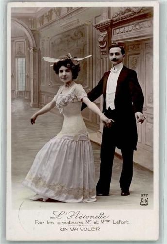1910 Nr. 977 Tanz L`Aeronette Par les createurs Mr. et Madame Lefort - On Va Voler handcoloreirt AK