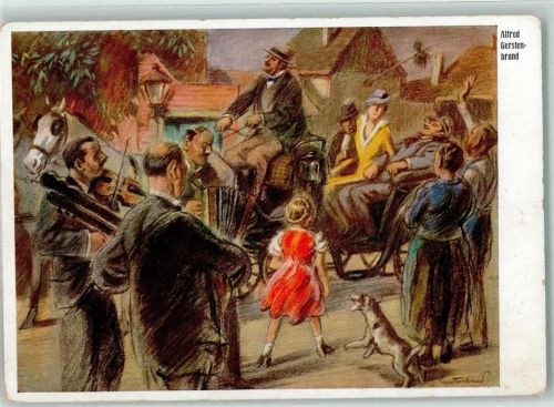 Musikanten Abschied vom Heurigen Kutsche sign. Alfred Gerstenbrand AK