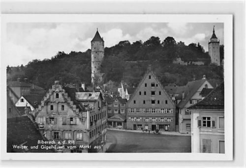 Biberach Biberach an der Riß. Weißer und Gigel-Turm vom Markt aus ungelaufen Gute Erhaltung.