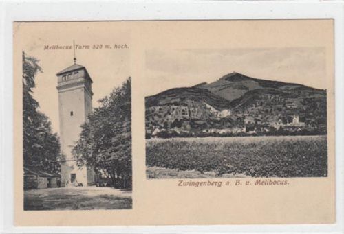 Zwingenberg an der Bergstraße. Totale mit Melibokus gelaufen, 1912 kleiner Knick oben links, sonst gut erhalten