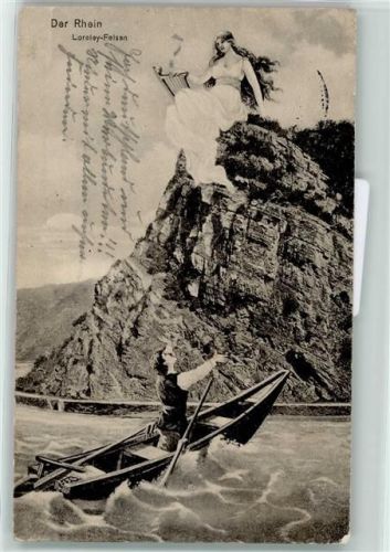 Blick Loreley 1915 Felsen Ruderboot Leier
