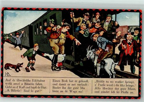 1926 Schwäbische Eisenbahn Ziege Dackel Serie 200 Bild 3 AK
