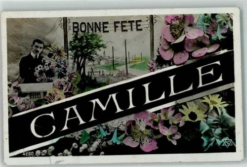 Bonne Fete Name: Camille handcoloriert AK