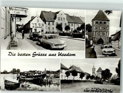 Usedom HOG Restaurant Gafe Auto Anklamer Tor Am Wüssering Hafen Fischerboot Ruderboot