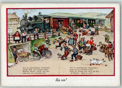 1954 Schwäbische Eisenbahn Humor AK