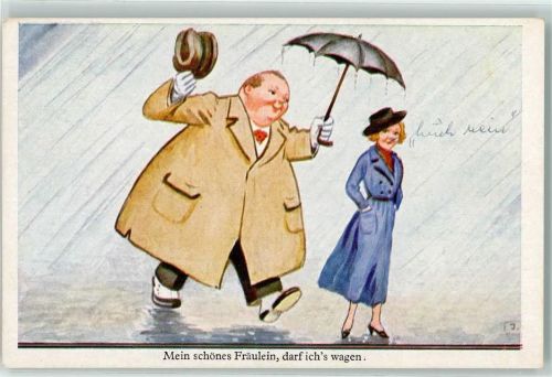 Dicker Mann Dünne Frau Regenschirm sign