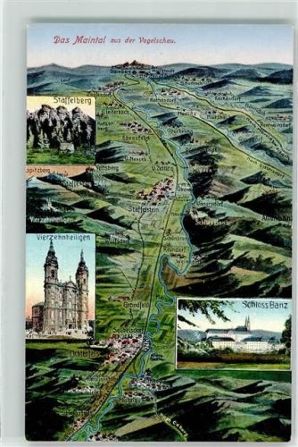 96231 W8623 Bad Staffelstein - Vogelschau das Maintal Staffelberg Schloss Banz Vierzehnheiligen
