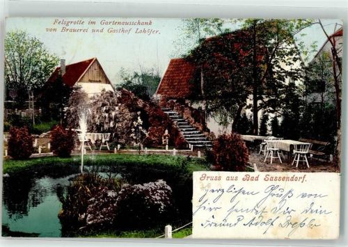 Bad Sassendorf 1903 Bahnpost Warburg Emden Zug 643 20.8.1903 Felsgrotte im Gartenausschank von Brauerei und Gasthaus Lohöfer