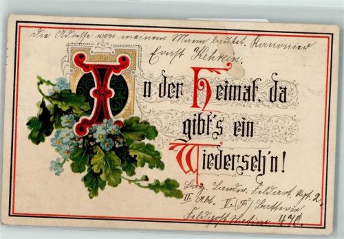 1916 In der Heimat gibt es ein Wiedersehn Eichenlaub Kalligrafie Schwarz-Weiß-Rot