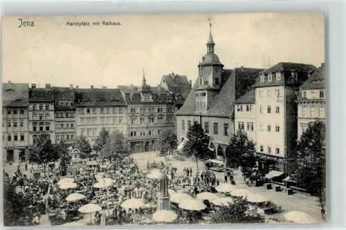 Jena 1908 Marktplatz mit Rathaus Marktszene