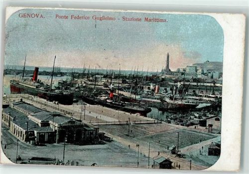 Genova 1912 Ponte Frederico Guglielmo Stazione Marittima Hafen Leuchtturm Dampfer