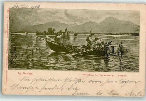 Chiemsee 1902 Kloster Frauenwörth Fischer Boot