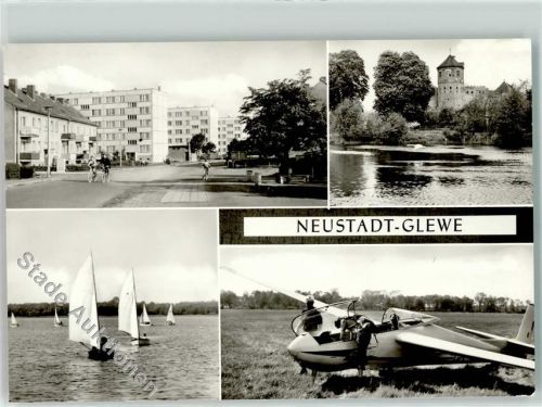 Neustadt-Glewe Straße des Friedens Burg See GSt Flugplatz Segelboot Flugzeug Fahrrad