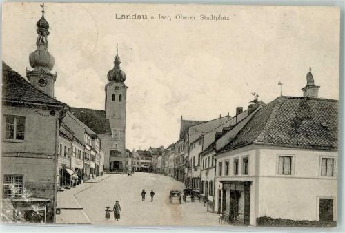 Landau 1908 Oberer Stadtplatz Marienplatz Uhr Geschäfte