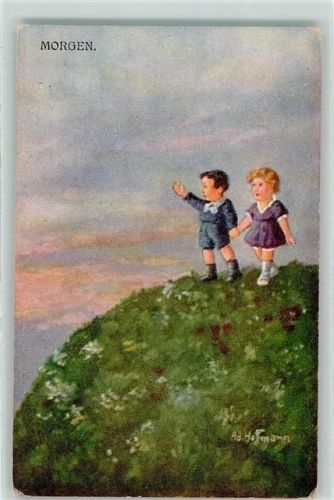 Morgen Kinderpoesie Händchen halten AK Hoffmann, Ad. 1917