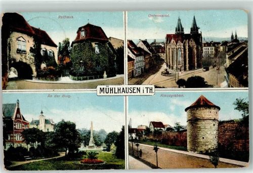 99974 O5700 Mühlhausen , Thür 1916 - Rathaus Kreuzgraben Untermarkt Burg Mühlhausen