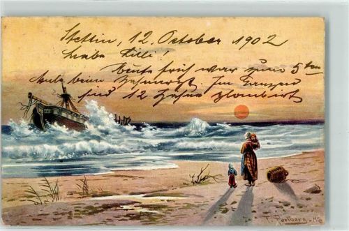 1902 Fischerfau mit Kindern Fischerboot am Meer Verlag Edgar Schmidt Serie 574