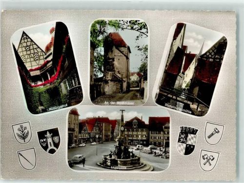 91126 W8540 Schwabach - Marktplatz Marktszene Brunnen Stadelmannsmühle Hüttlingerhof Stadtmauer Wappen