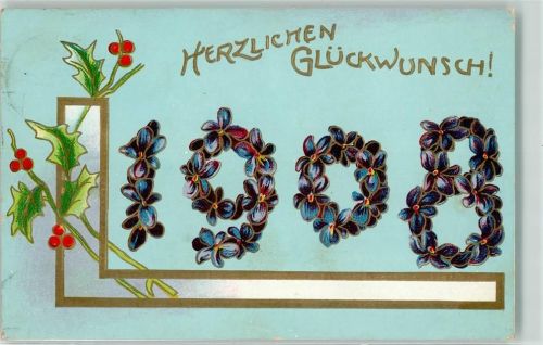Neujahr 1908 Mistel Blütenzahlen AK