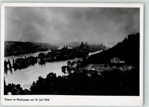 Passau Hochwasser-Katastrophe 1954 Zusammenfluss von Donau-Inn-Ilz Ort lt. Fotograf