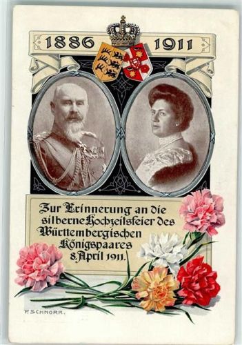 1911 Erinnerungskarte Silberhochzeit des Württembergischen Königspaares Wappen Krone