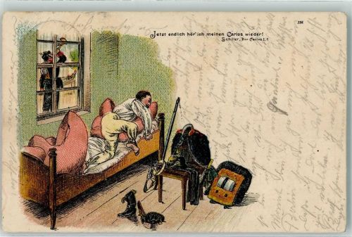 1913 Nr. 596 Militär Trompete ertönt, raus aus dem Bett - Humor
